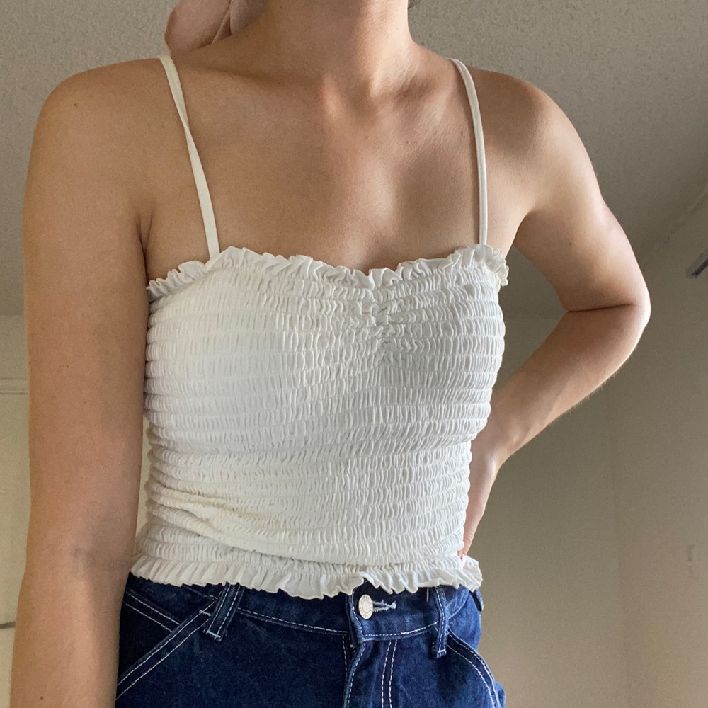Brandy Melville White Smocked Tank Top